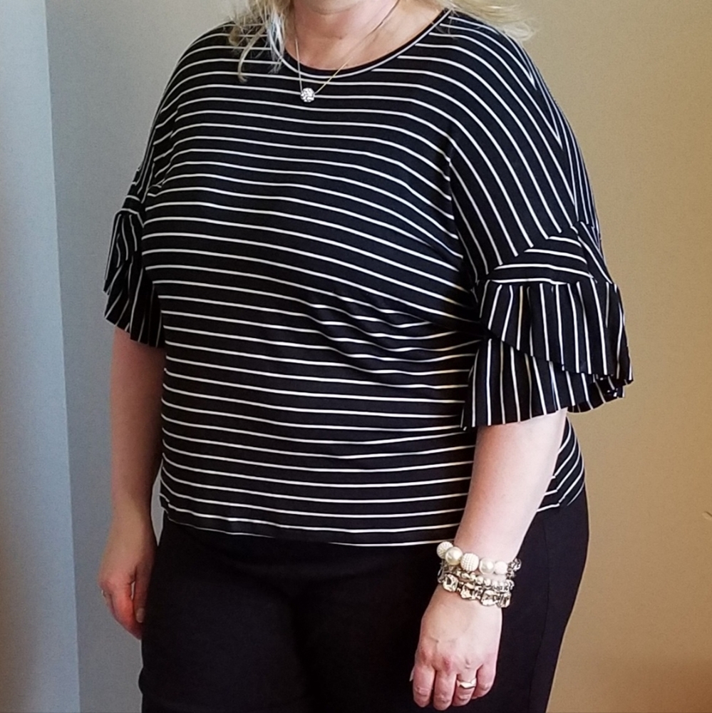 Lane Bryant black tee with ruffled sleeves, size 22/24